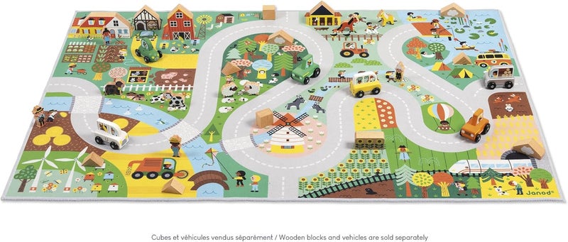 Janod - Children's Car Rug - Countryside Theme - Soft & Non-Slip - Farm & Forest Pattern - Play Rug for Girls & Boys' Bedrooms - 120 x 78cm - Hand Washable - from 2 Years Old - J05930 - Image 4